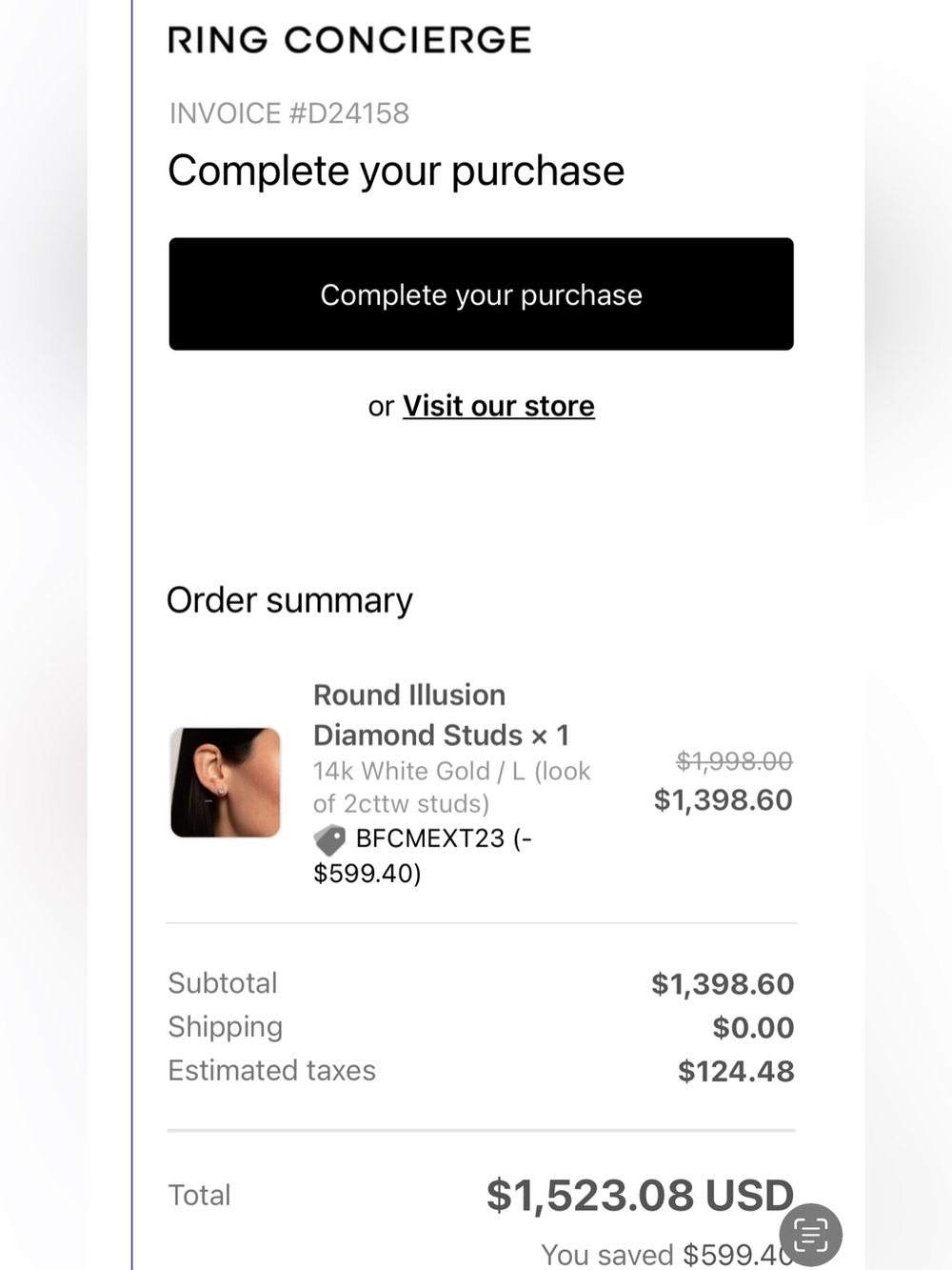 Round Illusion Diamond Studs. 14k White Gold
Size - L (look of 2cttw studs)